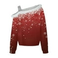 thumbnail image 5 of IROINNID Blouse for Women One-Shoulder Christmas Printed Plush Long Sleeve Pullover Shirt Casual Trendy Tops Deals,Red, 5 of 5