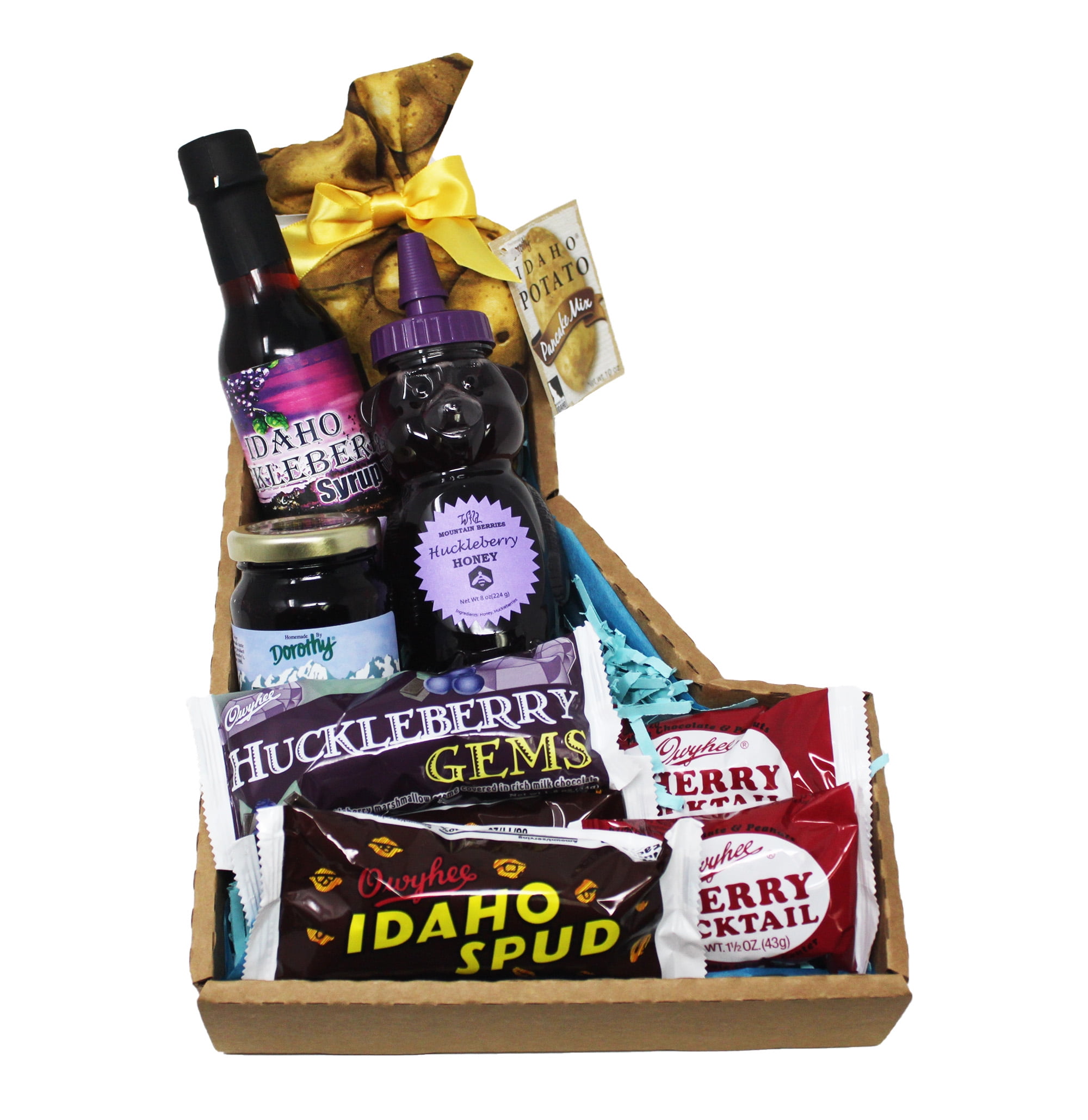 Unique Idaho Gifts with Huckleberry Gems, Honey Bear, Syrup, Pancake