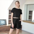 thumbnail image 4 of Conjuntos de 2 Piezas para Mujer, de Verano, con Cuello Redondo y Pantalones Cortos A Juego, para Estar en Casa con Bolsillos, Ropa Informal de Viaje A . Negro M, 4 of 10