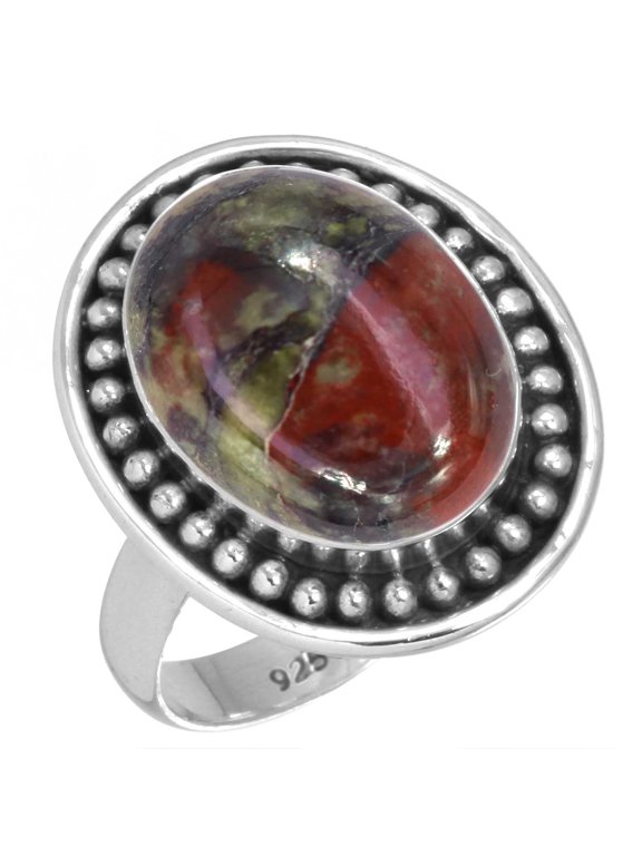 Natural Dragon Blood Jasper Ring 925 Sterling Silver Handmade Jewelry
