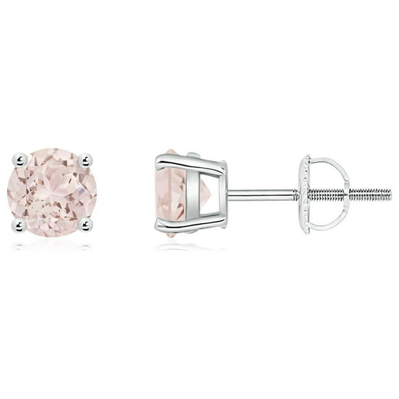 Angara Natural Morganite Earrings - Basket-Set Round Morganite Studs in Platinum for Women