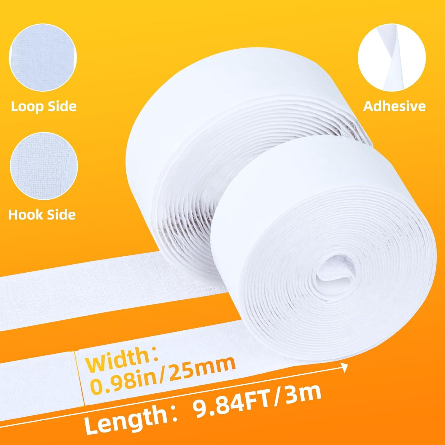 Hook & Loop Strips with Adhesive, White,1in x9.84FT,Heavy Duty Self Adhesive Interlocking Tape, Double Sided Sticky Back Fastener for Picture Hanging, Carpet Fixation, Home Office Use