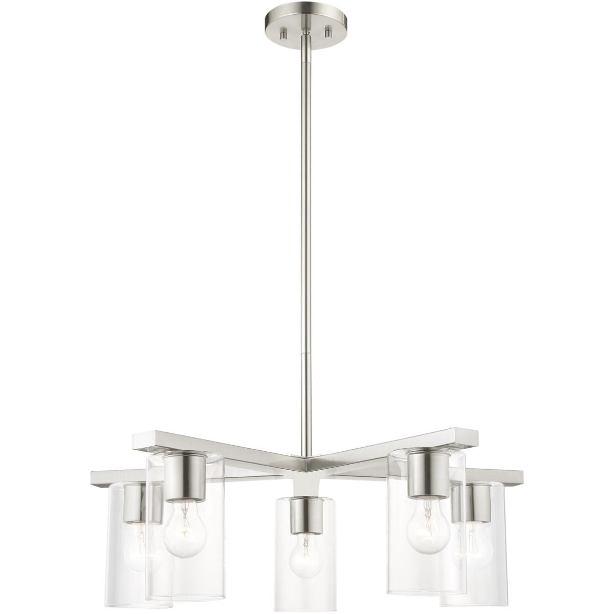 5 Light Brushed Nickel Chandelier with Clear Glass Shade
