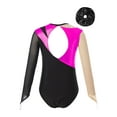 thumbnail image 2 of TSSOE Kids Girls Shiny Rhinestone Mesh Long Sleeve Gymnastics Leotard Tumbling Ballet Dance Bodysuit and Hair Band Set Hot Pink&Black 12, 2 of 5