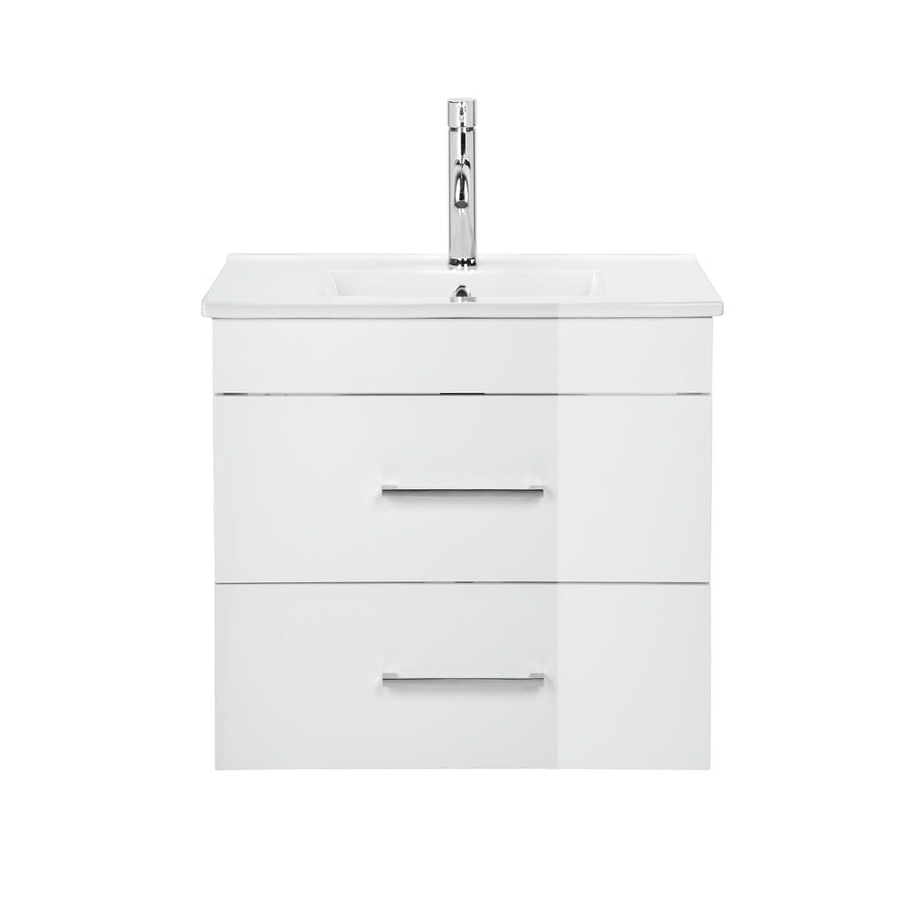 Canddidliike 32-Inch White Gloss Wall-Mounted Bathroom Vanity with Double Drawers, Soft-Close System, Modern and Minimalist Vanity with Ceramic Sink for Indoor, White