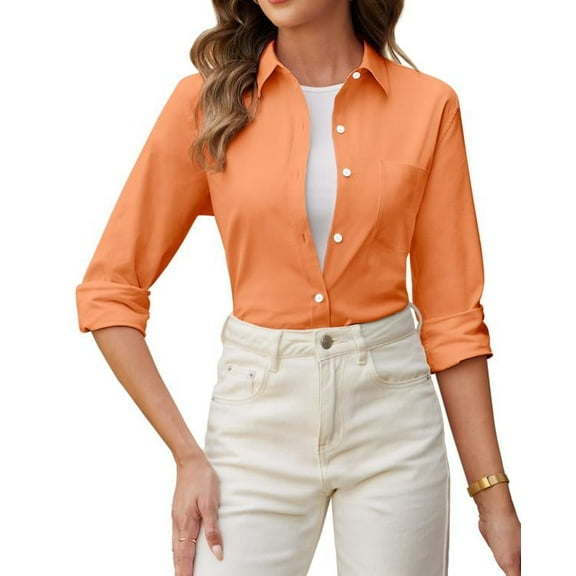 Vividaire Women's Long Sleeve Shirt Classic Button Down Wrinkle-Free Business Casual Blouse Office Work Tops