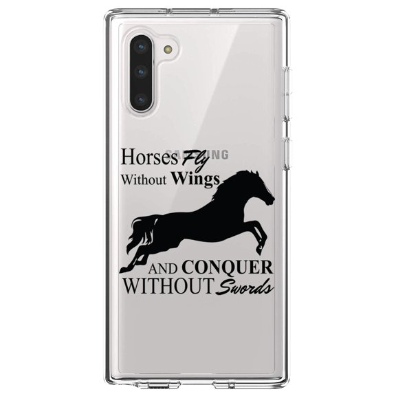DistinctInk Clear Shockproof Hybrid Case for Samsung Galaxy Note 10 (6.3" Screen) - TPU Bumper Acrylic Back Tempered Glass Screen Protector - Horses Fly Without Wings
