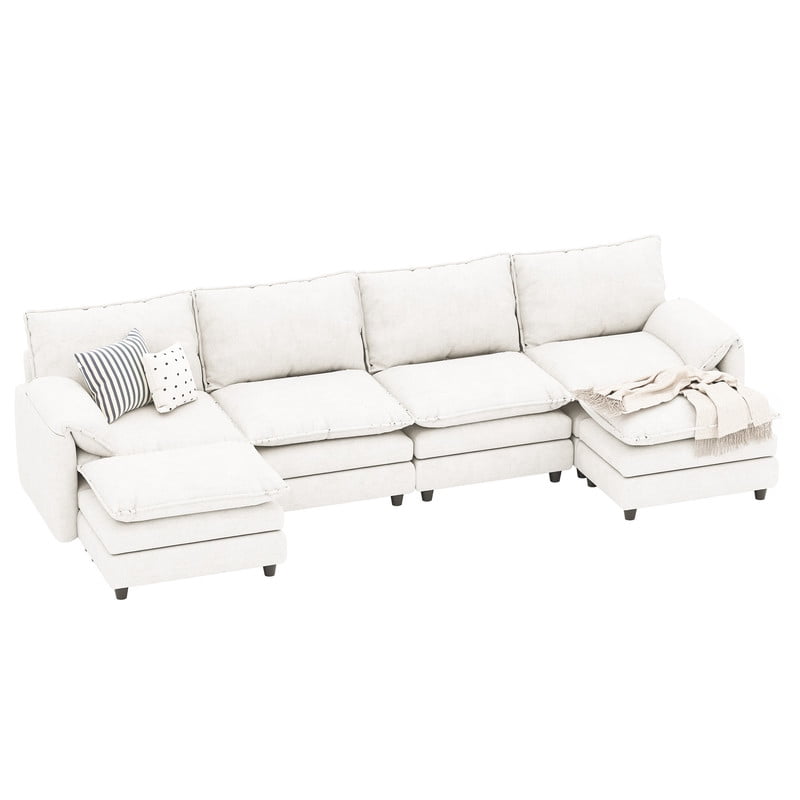 Uforic Sectional Sofa with Ottoman, 142" U Shape Modern 6 Seat Cloud Couch with Pillow-Armrest, Beige