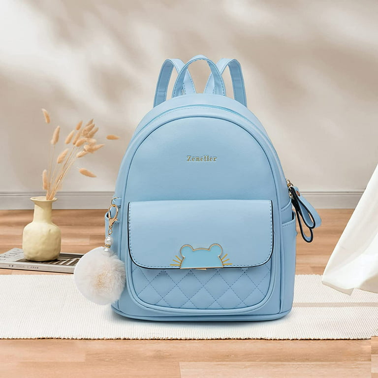 Cheruty Mini Backpack Women Leather Small Backpack Purse for Teen Girl Travel Backpack Cute School Bookbags Ladies Satchel Bags Blue, Women's
