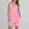 thumbnail image 2 of Mrat Work Pants Women Womens Summer Casual Sleeveless Straps Rompers Loose One-Piece Jumpsuit Shorts Overalls with Pockets Checkered Pants Lady S-49 Pink-A L, 2 of 9