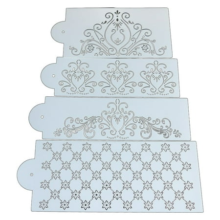 

CHAOMA 4 PCS Plastic Fondant Cake Stencils Template Mould DIY Hollow Lace Flower Cake Fondant Mould Sugarcraft Decorating Tools