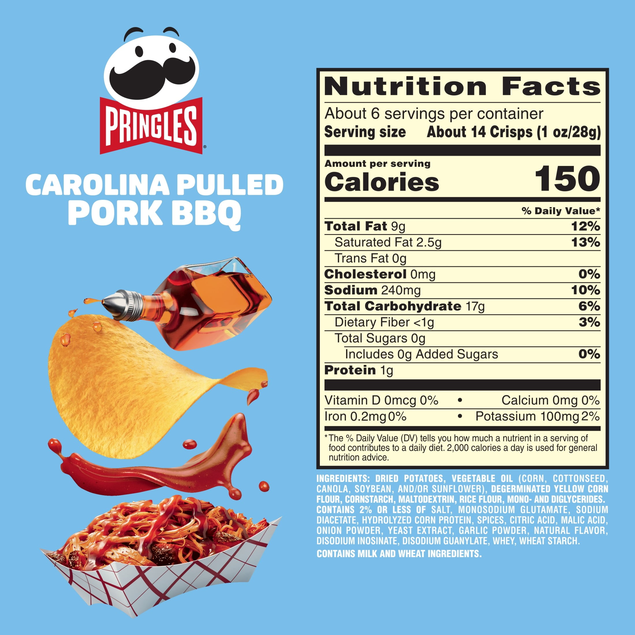 Pringles Carolina Pulled Pork BBQ Potato Crisps Chips, Lunch Snacks, 5.5 oz Canister
