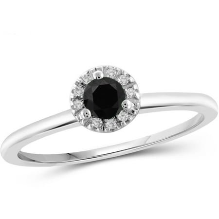 JewelersClub 1/4 Carat T.W. Round-Cut Black and White Diamond Sterling Silver Halo Ring
