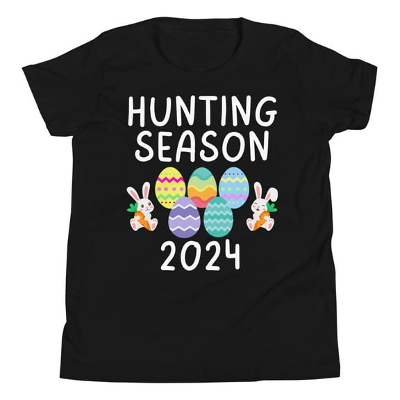 Hunting Season 2024 Shirt, Unisex Youth, Funny Easter Day 2024 Shirt, Easter Eggs Shirt, Egg Hunt Hunter Shirt, Funny Easter Bunny Shirt (Black, S)