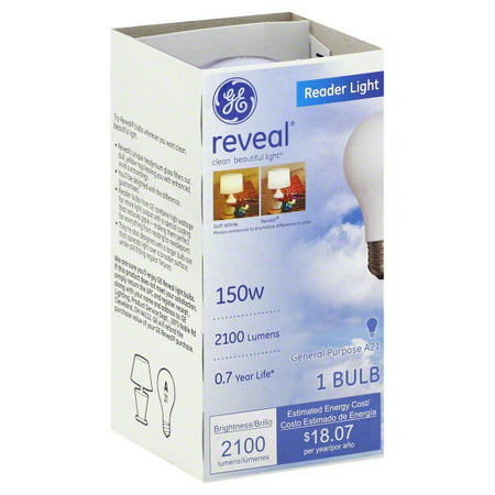 GE Reveal 150 watt A21 Incandescent Reader Bulb, 1
