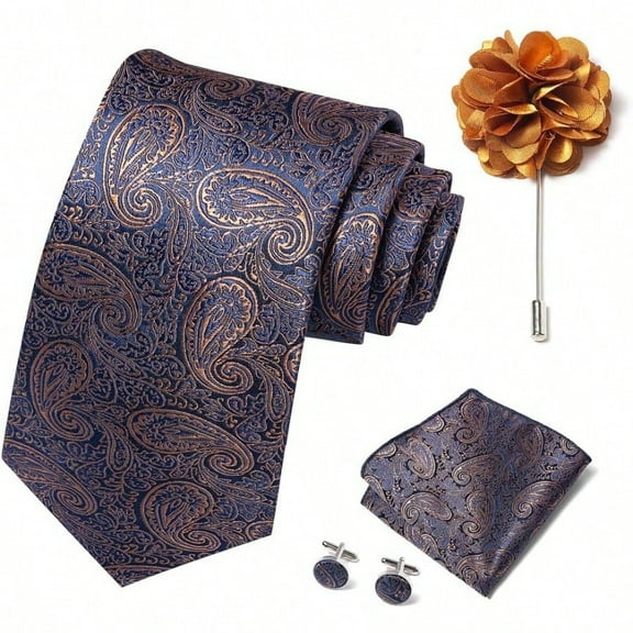 joy alice Ties Set Men Mixed Color Necktie Handkerchief Cufflinks Brooch 3.15 Formal
