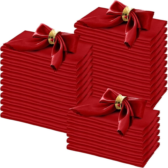 100 Pack Satin Napkins 17" x 17" Square Dinner Napkins with Elegant Lace, Soft Cloth Napkins for Parties, Weddings, Events, Red