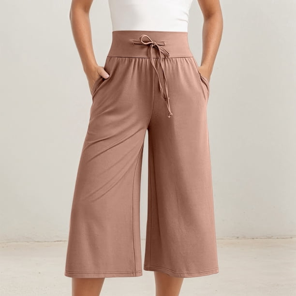 WILLBEST Pantalones Capri Casuales para Mujer, de Verano, a La Moda, con Cintura Elástica, para Playa y Resort, Cómodos y elegantes. Chica