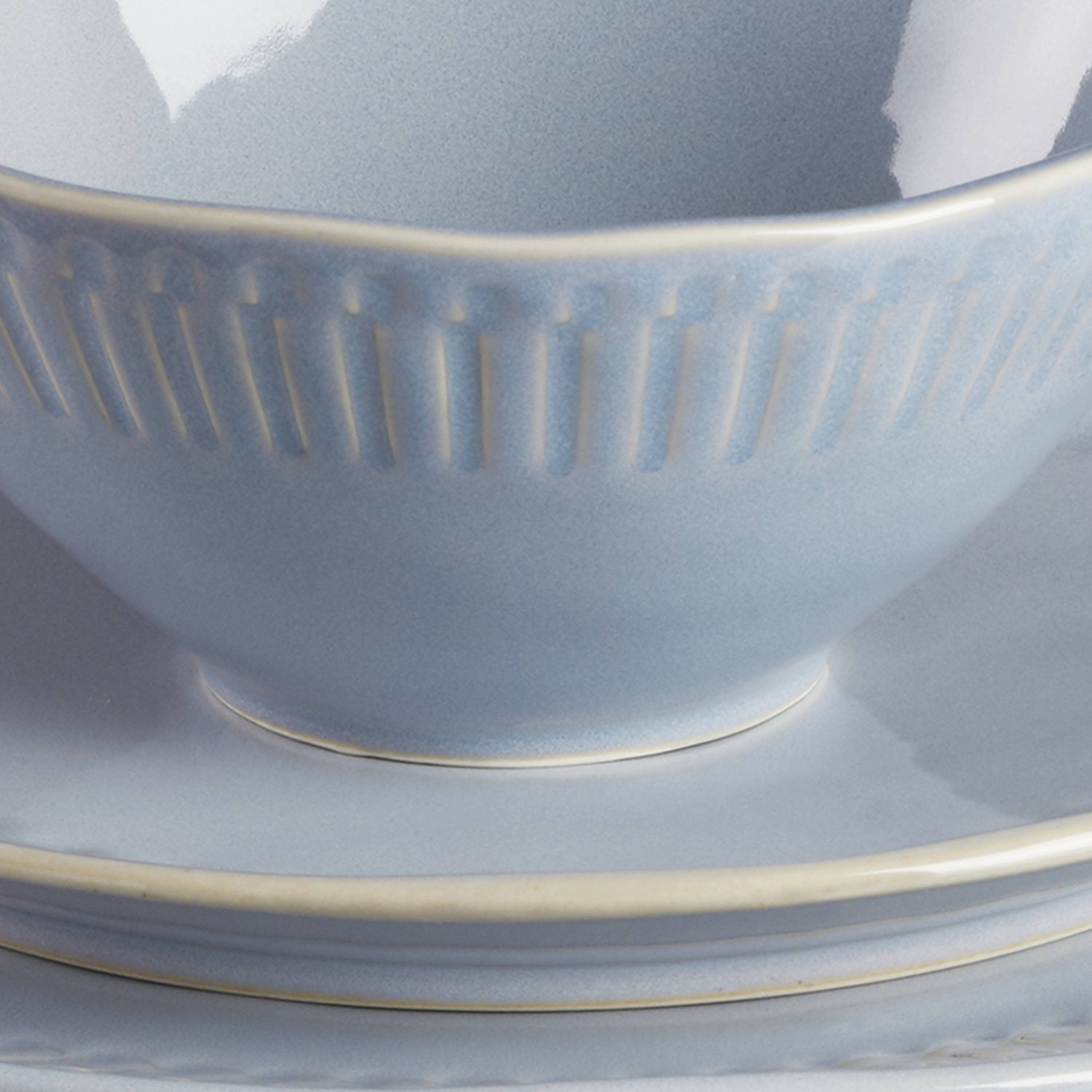 Oneida Entertain 365 12-Piece Artisanal Blue Stripe Stoneware Tableware Set (Service for 4)
