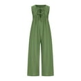 thumbnail image 4 of SDNall Plus Size Jumpsuits for Women Casual Solid Cotton Linen Romper Long Playsuit Zipper Short Sleeve Jumpsuit Wide Leg Rompers for Women (Green, Sizes S-XXXXXL), 4 of 9