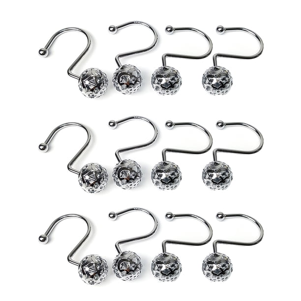 Anillos de cortina de ducha Ganchos Bola de rodillo fácil Cortina de ducha de baño Anillos de metal Ganchos 12 Piezas Methold HA0136-01B