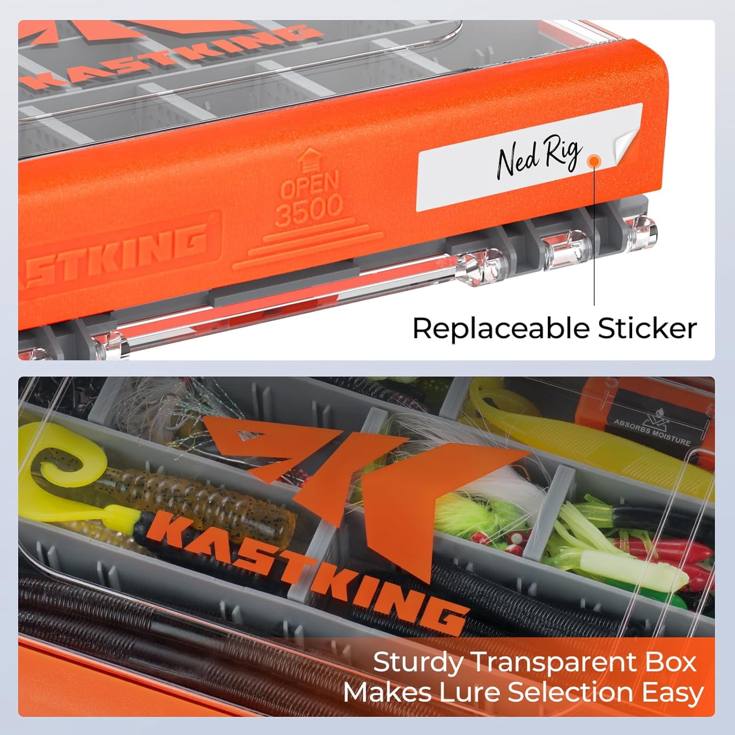 KastKing HyperSeal 3500 Double-Sided Waterproof Fishing Tackle Box – Adjustable Dividers, 1 Pack
