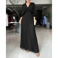 thumbnail image 5 of CHICME Dresses for Women Pleated Deep V-Neck Batwing Sleeve Backless Tied High Waist Slim Zipper Maxi Dress Black-S, 5 of 9
