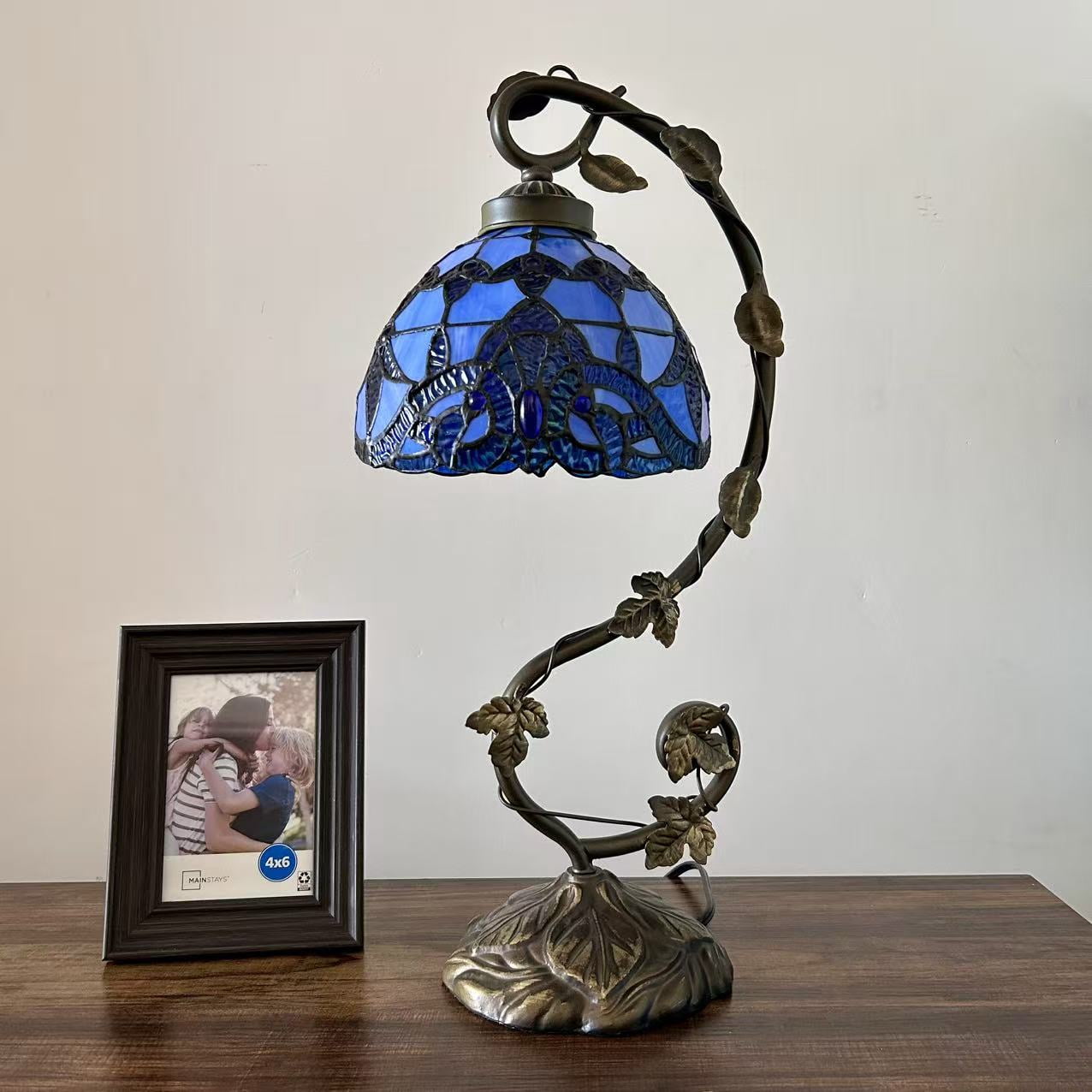 Blue Stained glass Table Lamp Baroque Style Included LED bulb For Living Room Bedroom Bedside 11"W*8"D*21"H