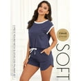 thumbnail image 4 of UNEEI Cotton Womens Pajama Sets, 2 Piece Soft Lounge Sets for Women, Round Neck Short Sleeve Top & Shorts Sleepwear, 4 of 8