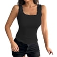 thumbnail image 2 of Black Women's Built in Bra Tank Top Ribbed Ribbed Lace Trim Tank Top Nylon,Spandex Sleeveless Casual Shirts Racerback Fitted Tank Tops Camisole Tops for Women L, 2 of 7