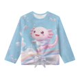 thumbnail image 5 of Xixirimido Axolotl Floral Balloon Blue Print Girls Casual Tunic Tops Knot Front Long Sleeve Loose Soft Blouse T-Shirt Cute Graphic Girls Shirts, Size 5-6, 5 of 7