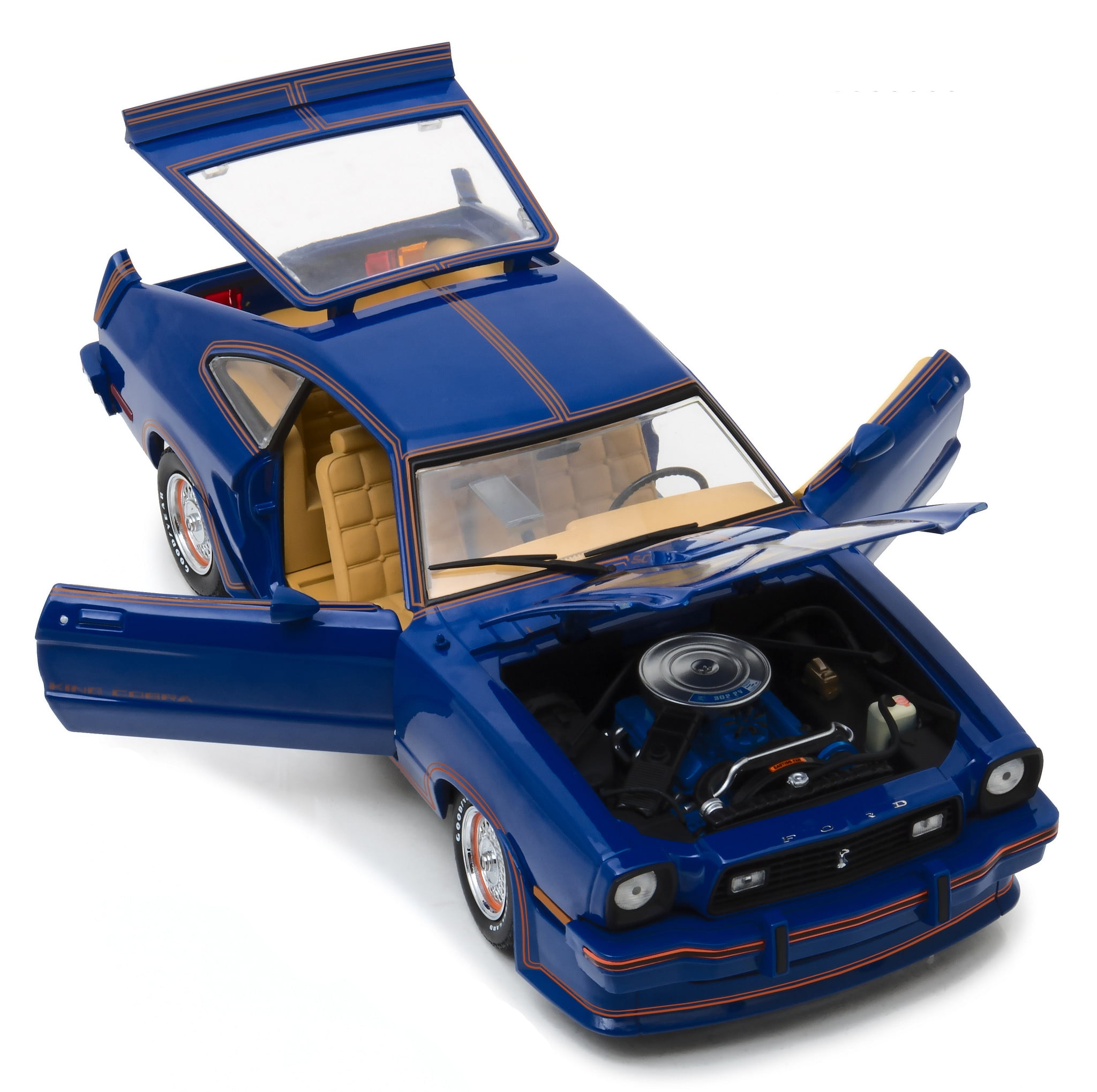 1978 Ford Mustang II King Cobra azul 1/18 modelo de coche fundido a presión por Greenlight
