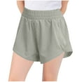 thumbnail image 3 of Mwjwdo Girls Athletic Workout Gym Shorts with Zip Pockets High Waisted Running Shorts Summer Sports Clothes for Kids 3-13 Years Gray 120, 3 of 7