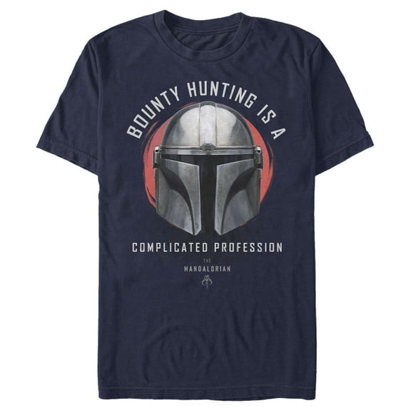 Men's Star Wars: The Mandalorian Bounty Hunting Complicated Helmet  Graphic Tee Navy Blue Medium