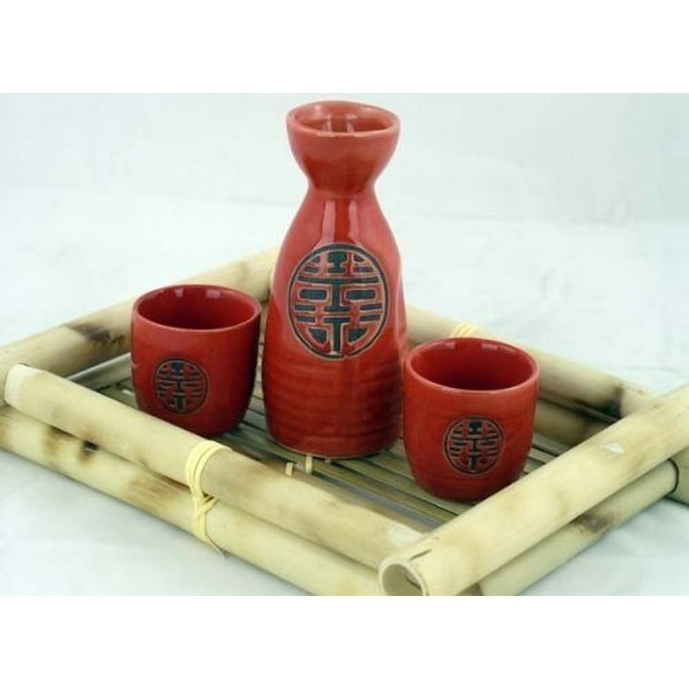 Glazed Ceramic 3 Pcs Japanese Sake Set In Gift Box