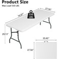 thumbnail image 3 of VERYKE 6 Ft Folding Table, Heavy Duty Plastic Foldable Table with Carry Handle and Steel Legs, Portable Fold-in-Half Table Perfect for Party, Dining, Wedding, Events, Picnic(70.87 x 27.56in,White), 3 of 8