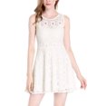 thumbnail image 2 of Allegra K Women's Sleeveless Semi Sheer Yoke Floral Lace Mini Flare Dress, 2 of 7