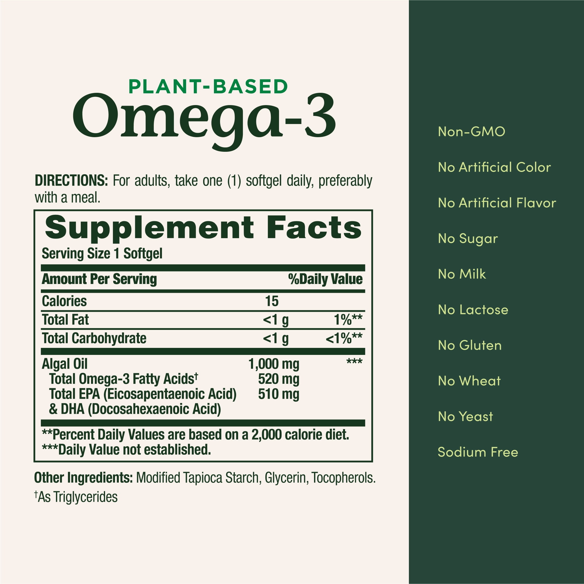 Nature's Bounty Plant-Based Omega-3 Softgel Supplements, Whole Body Health, Heart, Skin, & Joint Support, 30 Count