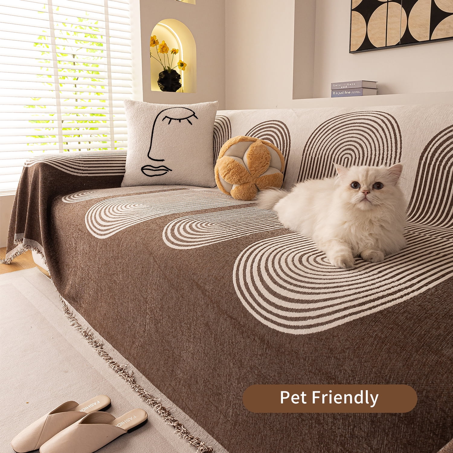 Smuge Sofa Cover, Couch Cover Protector Slipcover L Shape Sofa towel Furniture Cover for Pets Dogs Cats Home Decor (71"x 150", Coffee)