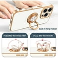thumbnail image 4 of for iPhone 16 Pro Max Case with Ring Stand, 360° Rotatable Ring Holder Magnetic Kickstand, Plating Rose Gold Edge Soft Cover Protective Phone Case for iPhone 16 Pro Max 6.9", White, 4 of 7