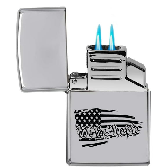 Dual Flame Torch Lighter We The People American Flag (Chrome)