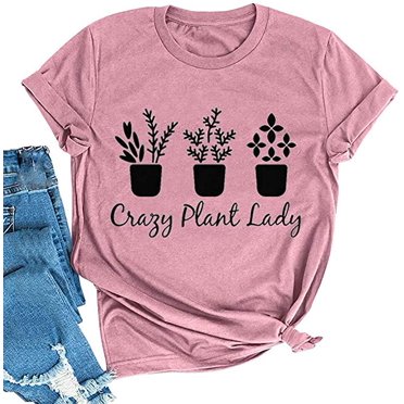 YourTops Women Crazy Plant Lady Graphic T-Shirt (US M, 2-Rosy)