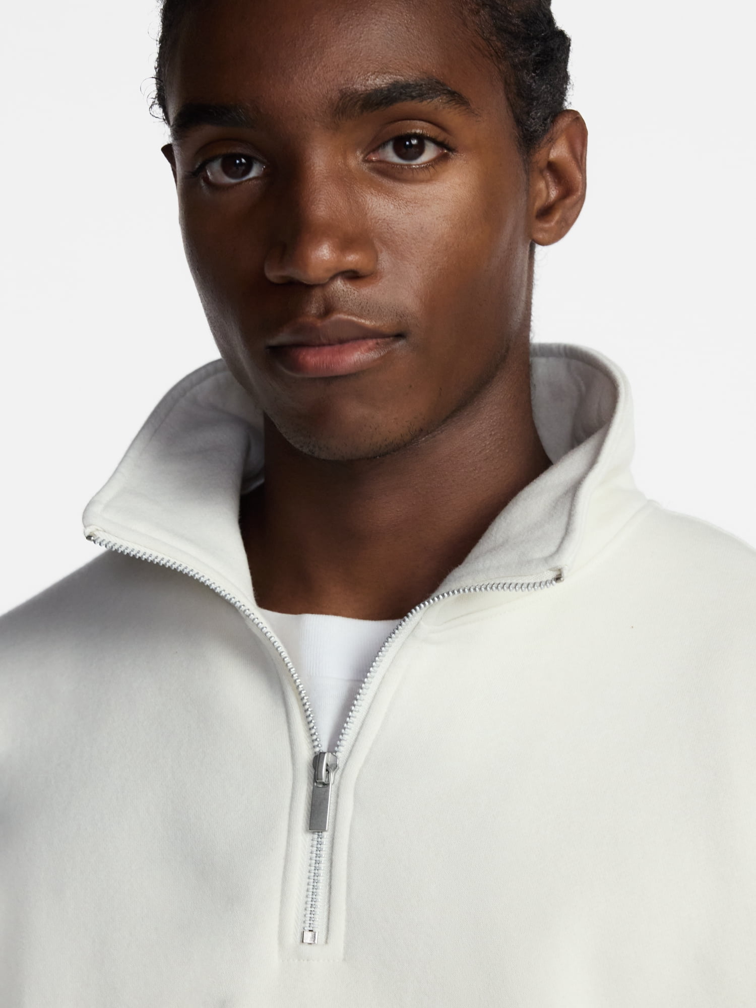 No Boundaries Boxy Fit Quarter Zip Fleece Sweatshirt with Long Sleeves, Men's XS-4XLT