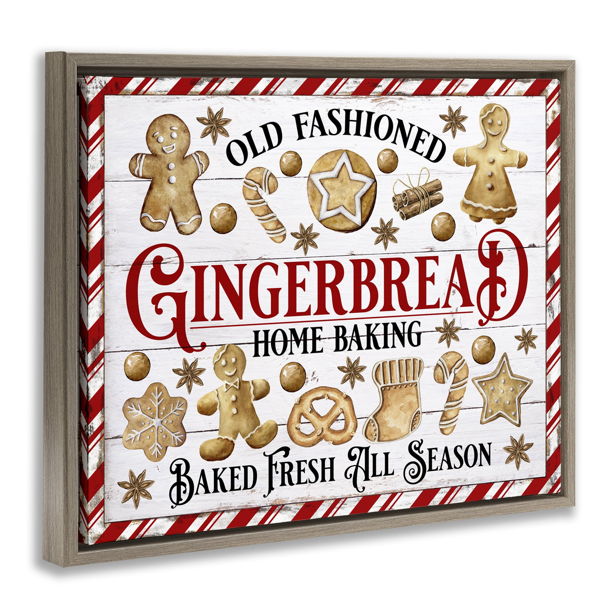 Stupell Industries Old Fashioned Gingerbread Holiday Painting Brown Floater Framed Canvas Art Prints Wall Art, 31 x 25