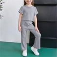 thumbnail image 6 of Hurxie Girls 2 Piece Outfit Set, Short Sleeve Crop Top Jogger Pants Trendy Casual Clothes, Girl Clothes Set Gray,7-8 Years, 6 of 6