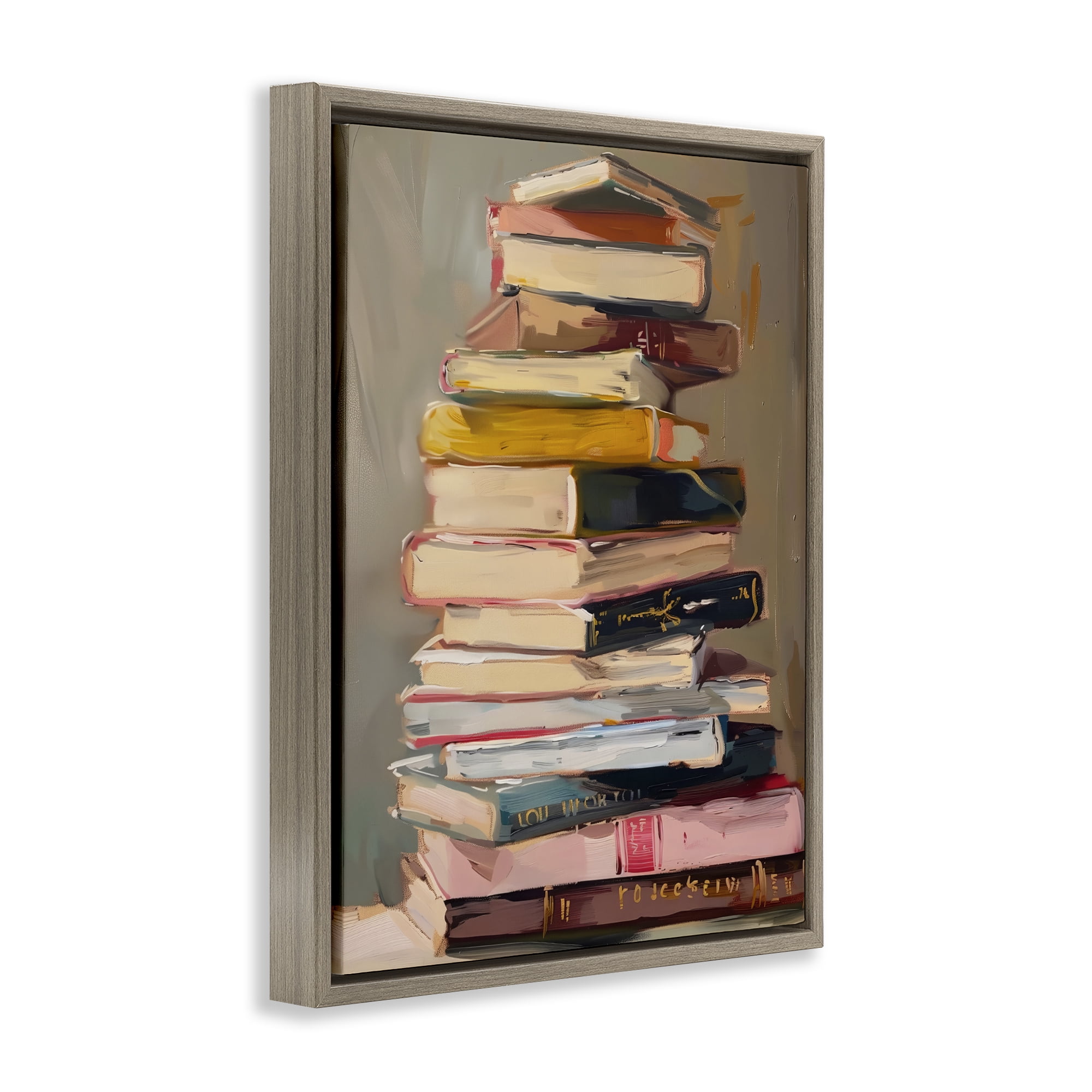 Stupell Industries Well Loved Bookstack Brown Framed Floater Canvas Wall Art, design by LSR Design Studio