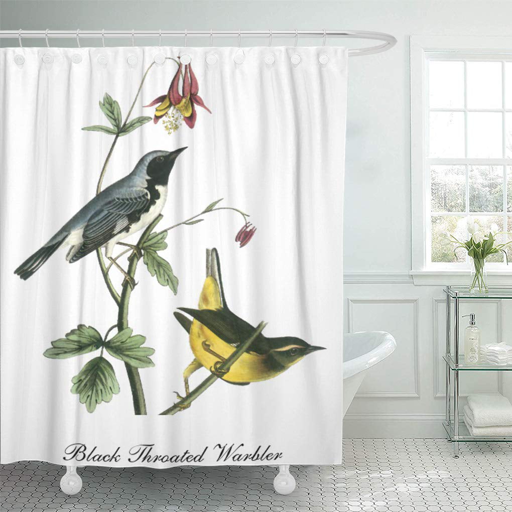 Bath Fabric Shower Curtain Set Traditional Japanese Sumi-e Style Sakura Hills 