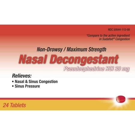 Nasal Decongestant Pseudoephedrine Tablets, 24 Count