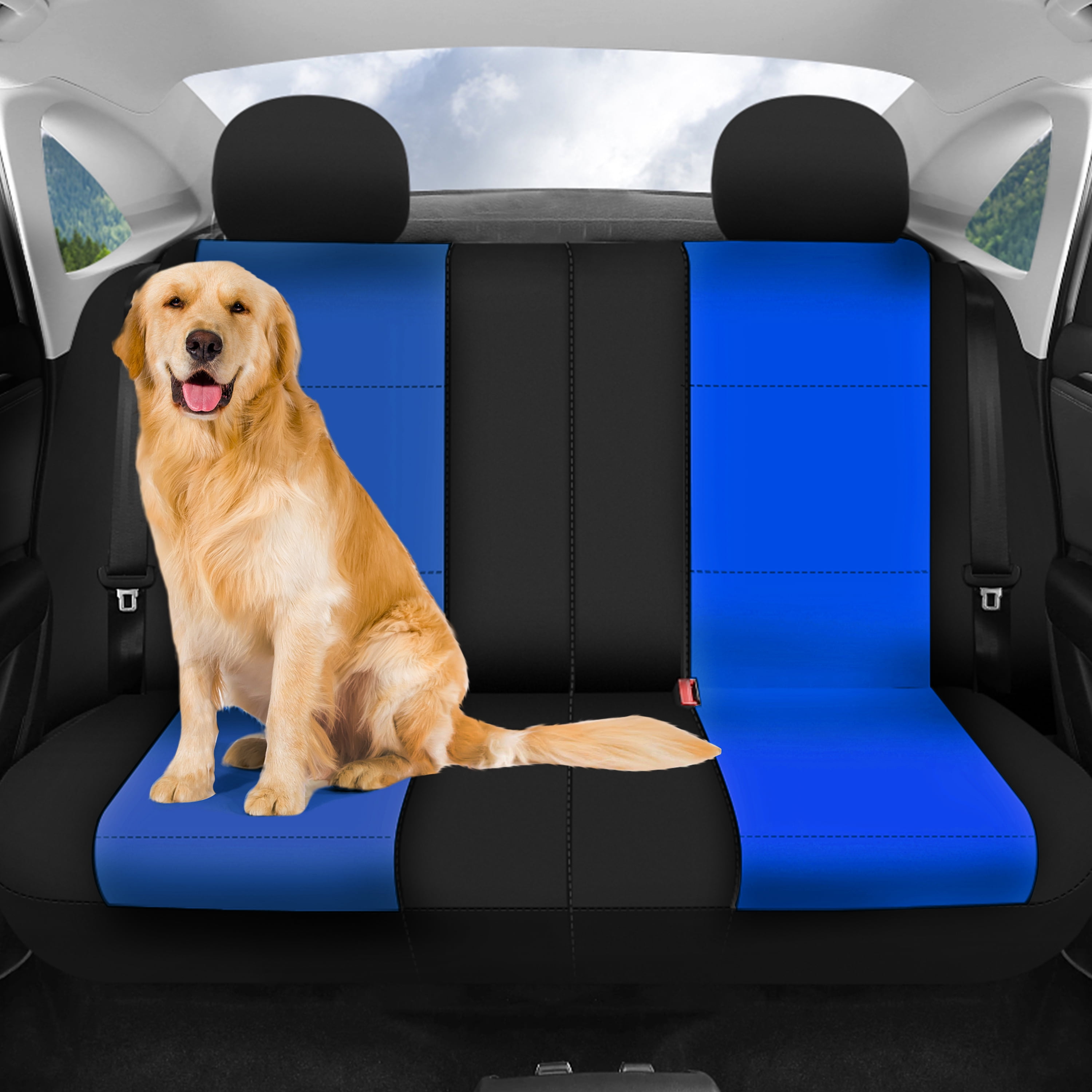 FH Group Neoprene Universal Car Seat Covers Fit For Car Truck SUV Van - Rear Bench Blue