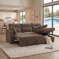thumbnail image 2 of Muumblus 82" Convertible Sectional Sofa Bed with Cup Holders, Storage Chaise, L-Shaped Sofa Sleeper Couch Bed for Living Room, Brown Polyester, 2 of 6